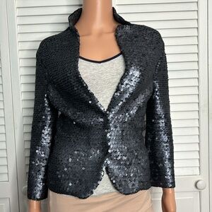 New IISLI Blue Knit Sequin Dinner Jacket Size Small